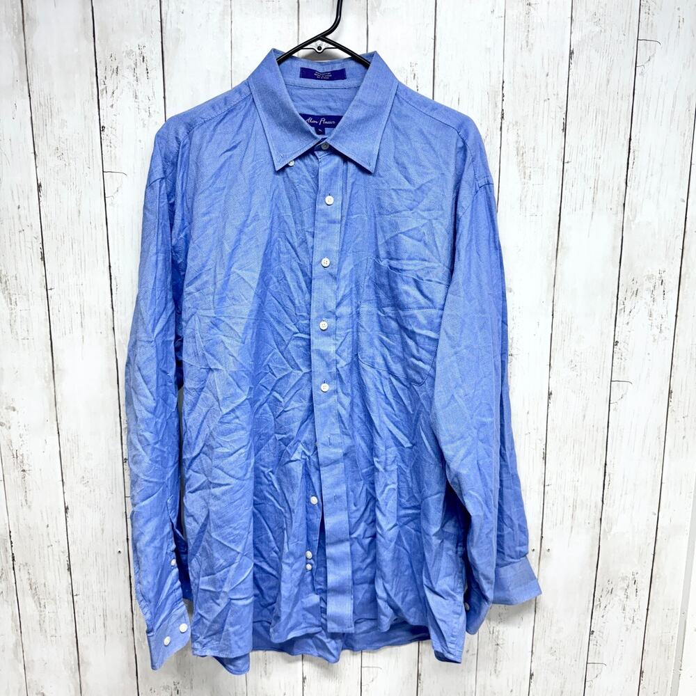Alan Flusser Shirt Men Size‎ XL Collared Long Sleeve Button Down Cotton Blue